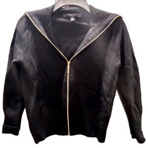 Marc New York Andrew Marc Black Zip Up Sweater Jacket Size Small Petite PS Gold